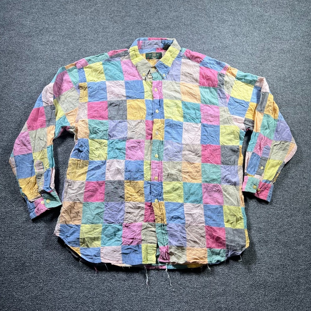 Vintage Orvis Shirt Mens 2XL Multicolor Patchwork 100% Cotton Button Front Plaid